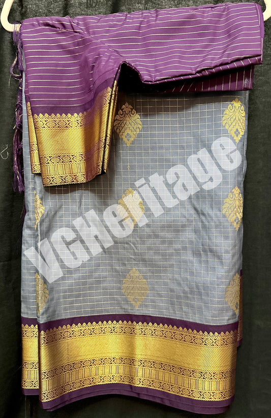 Kanchipuram Semi Silk Saree wtih Stitched Blouse