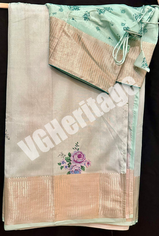 Soft Fancy Silk Saree (Big Kanchi border) with Stitched Blouse
