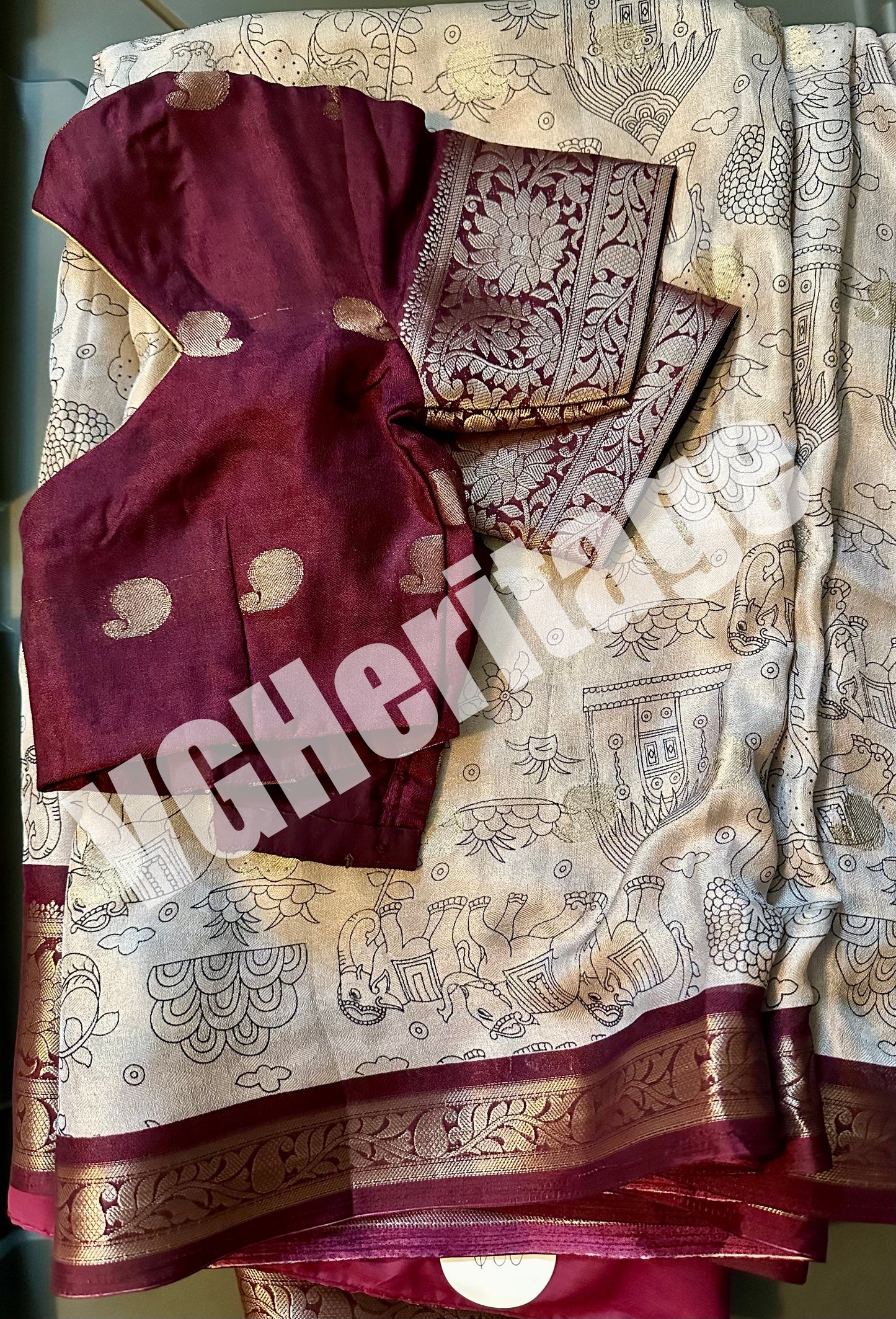 Moss Mello Cotton Silk Saree - Kalamkari print