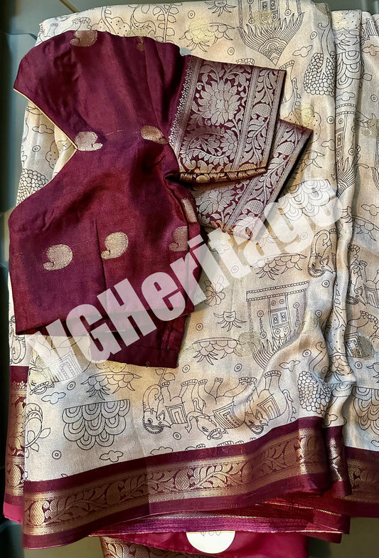 Moss Mello Cotton Silk Saree - Kalamkari print